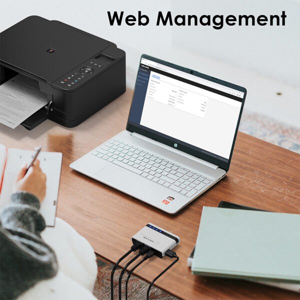 ⁦Wavlink Wireless N300 USB Network Printer Server with Two Ethernet Ports⁩ - الصورة ⁦2⁩